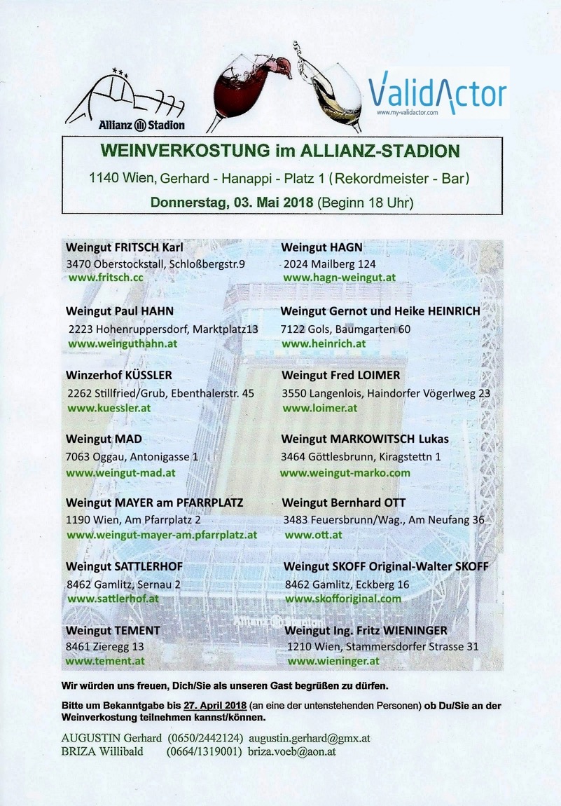 Weinverkostung am 03. Mai 2018 Allianz-Stadion